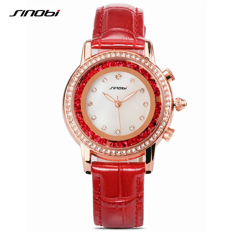 

SINOBI Hot Sale Diamond Quartz Wristwatches Ladies Fashion Leather Strap Watches for Womens Top Brand Luxury Relojes Mujer 2016