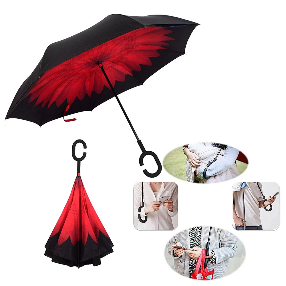 Портативный складной обратный зонтик, двойной слой, перевернутый, ветрозащитный, дождевик, автомобильный зонтик для женщин, Прямая поставка