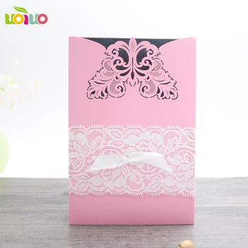 

free shipping pink China Vintage Laser Cut Wedding Invitations White pocket Party Elegant Luxurious invitation Card Paper