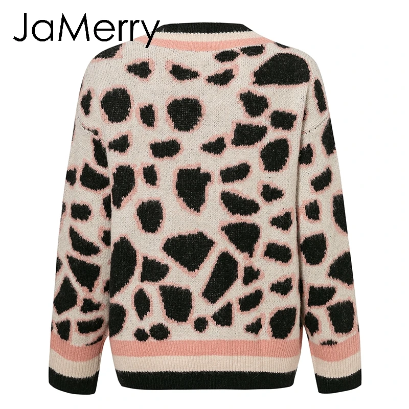 JaMerry, Ретро стиль, Леопардовый принт, Женский вязаный кардиган, свитер, v-образный вырез, пуговицы, короткий кардиган, джемпер, повседневная женская верхняя одежда