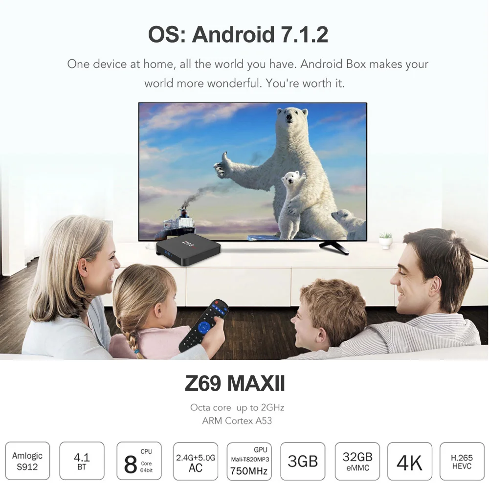 Приставка Смарт ТВ Z69 MAXII Android Восьмиядерный процессор Amlogic S912 4K HDR 3 Гб/32 ГБ 2 4G и 5G Wi