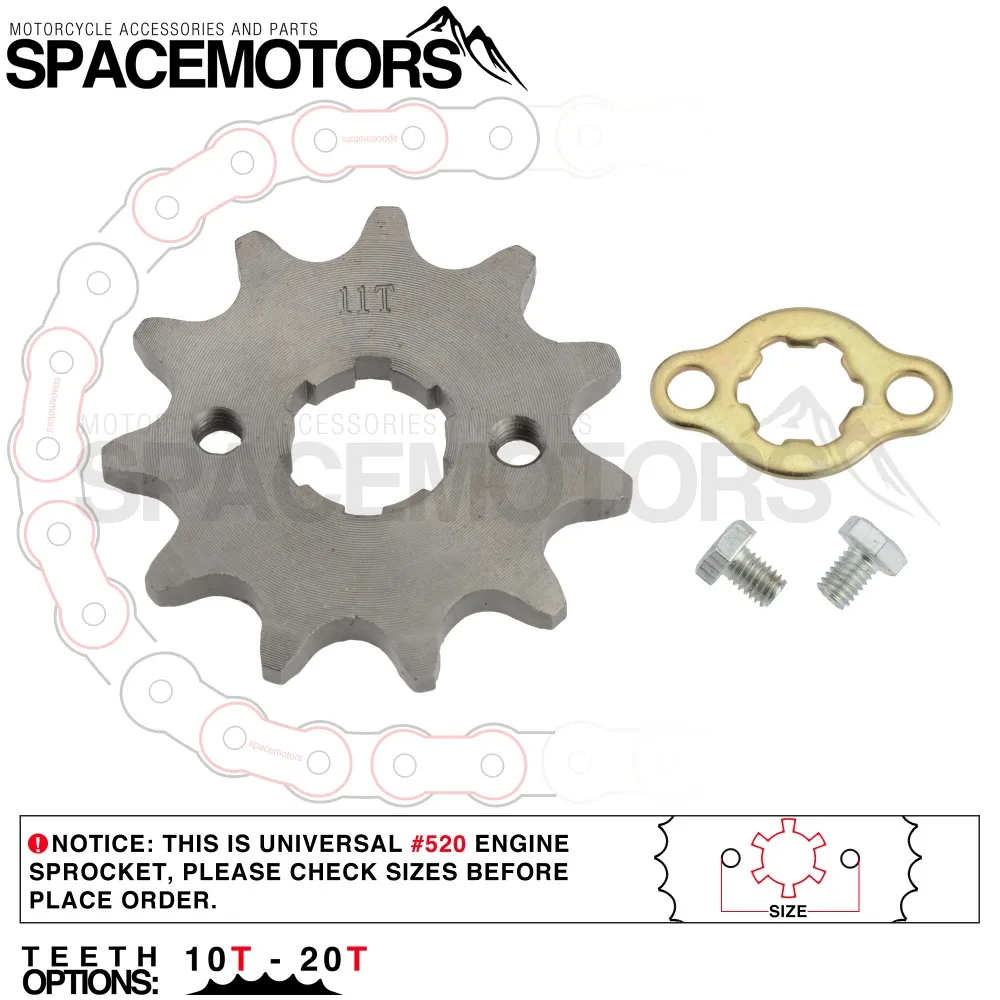 Передняя Звездочка двигателя 520# От 10 до 20 лет 12 13 зубьев 20 мм для 520 цепь с пластинчатым шкафчиком Мотоцикл Dirt Bike PitBike ATV Quad Запчасти
