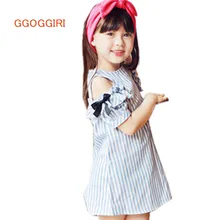 GGOGGIRI/брендовая одежда больших размеров новые летние модные хлопковые платья в полоску с открытыми плечами и бантами для девочек, качественные мини-платья