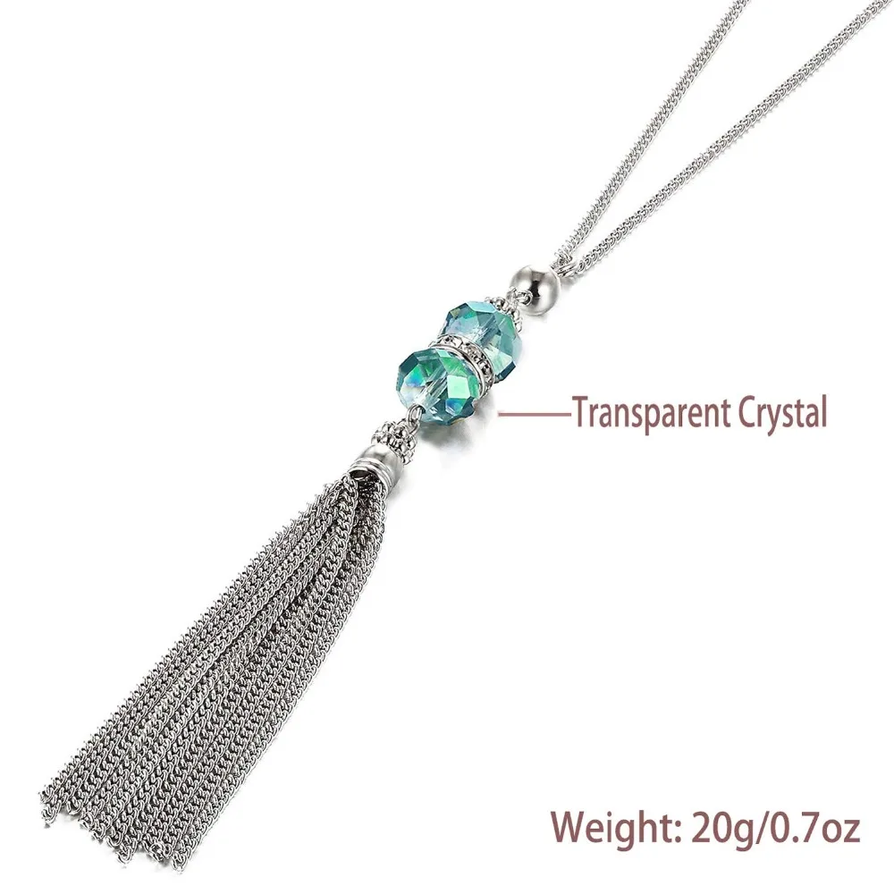Boho Crystal Bead Necklace Long Chain Alloy Tassel Pendant Necklace for Women Accessories Sweater Jewellery Wholesale