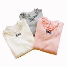 Весенние школьные блузки для девочек; детская хлопковая одежда с длинными рукавами и бантом; универсальная зимняя одежда