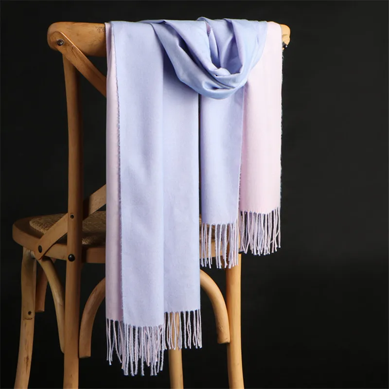 Элитный бренд мода г. Зимние теплые однотонные кашемировые шарфы для женщин двойными бортами высокое качество длинные ленточки для ж