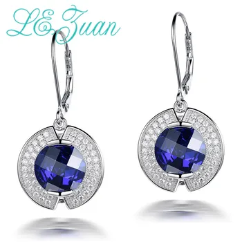 

L&zuan Genuine S925 Sterling Silver Drop Earrings 8.6ct Blue Stone Romantic Luxury Earring Fine jewelry For Women