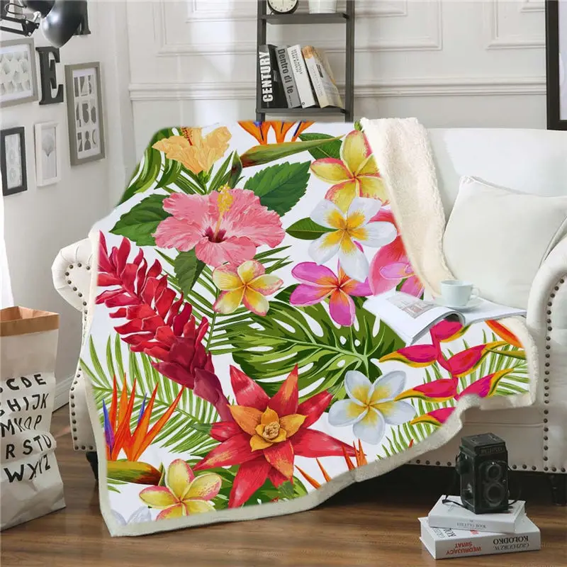 

Tropical Plant Flamingo Throw Blanket Soft Fleece Winter Printed Blankets for Decorative Bed Sofa Adult Children Warm 60045