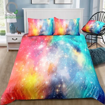 

BOMCOM 3D Digital Printing Duvet cover set deep space red blue nebula galaxies Milky way universe Bedding Set 100% Microfiber
