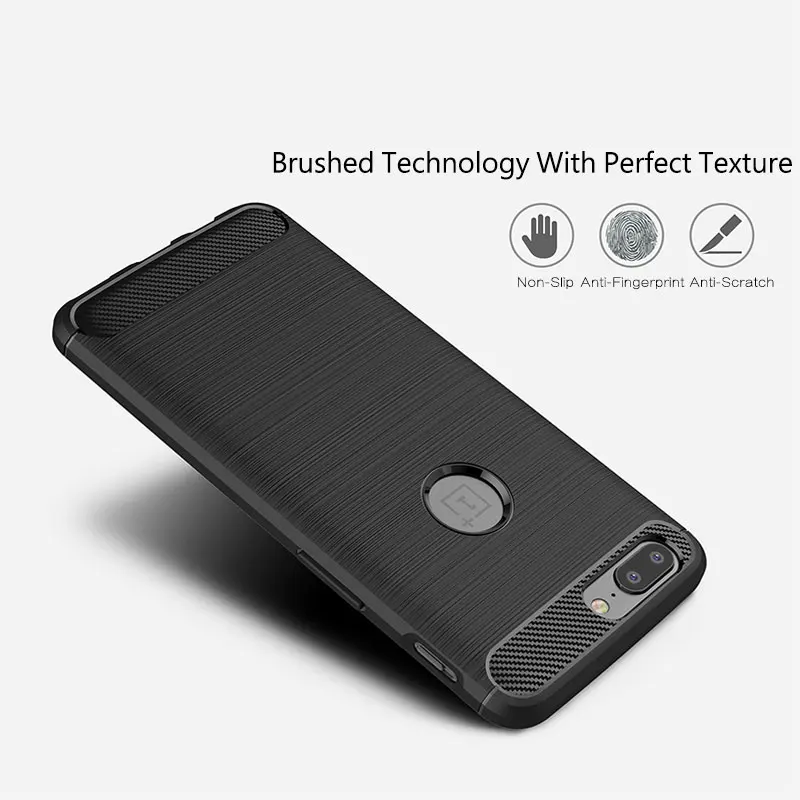Best Phone Case for OnePlus 5 One Plus 5 5T 6 Luxury Carbon Fiber Ultra Slim Protection Frosted Flexible Soft Case Cover Black