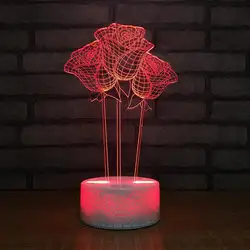 Цвет ful светодиодный 3D видения Night Light Rose изображения Touchment Управление Цвет 3D ночника бюро свет