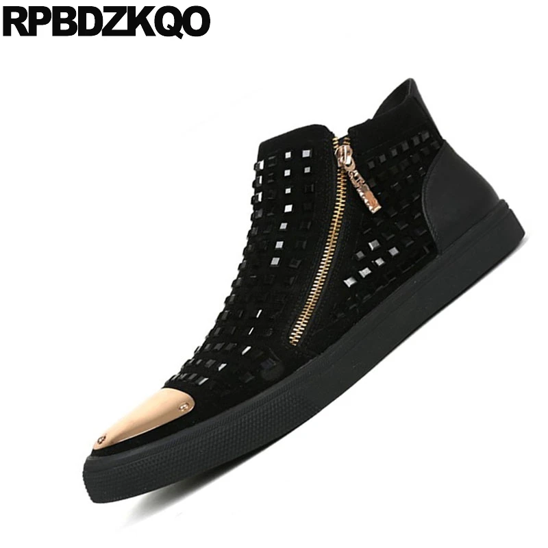 Italien Elevator Métal Skate Printemps Chaussures 1 Boucles Hiver black 2 Rivet Nouveau Hop Black black Elevator Noir Top black Casual High Sneakers Zipper Hip 1 Ascenseur Formateurs 2 Hommes Italie DEH2W9I