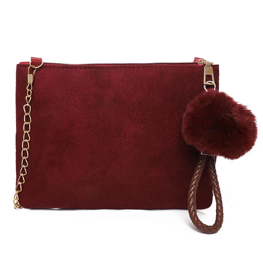 

New Fashion Casual Hairball beautican Women Hairball Solid Color Suede Crossbody Bag Clutch Bag Shoulder Bag Phone Bag 2019