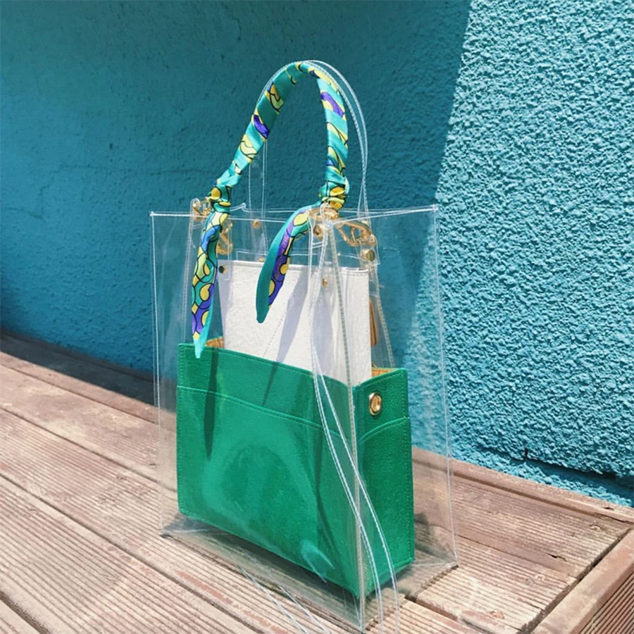 

DUSUN Transparent PVC Handbag Waterproof Beach Bag Summer Designer High Quality Clear Ribbons Bucket Totes Small Leather Purses