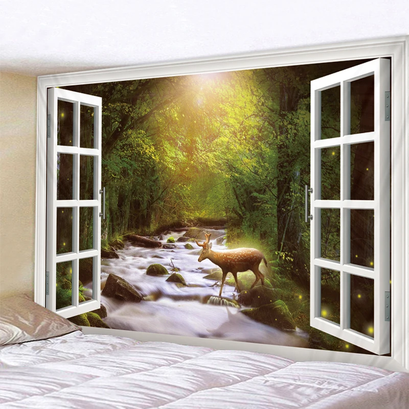 

Forest Stream Deer Printed Large Wall Tapestry Cheap Hippie Wall Hanging Bohemian Wall Tapestries Mandala Wall Art Decor