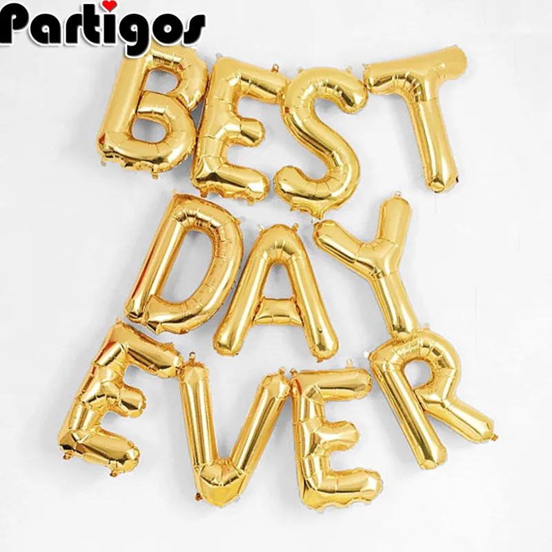11pcs 16inch BEST DAY EVER Letter Balloons Gold Sliver Foil Ballloons