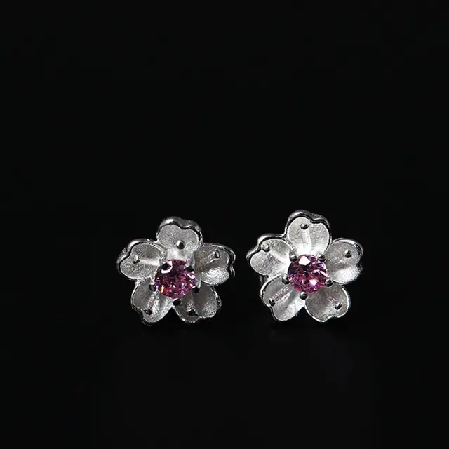 Cute Flower Stud Earring Women In Sterling Silver 925 With A Pink Cute Flower Stud Earring Women In Sterling Silver 925 With A Pink Stone Original Designer
