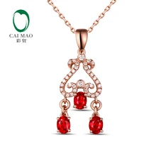 CaiMao 14KT/585 розовое золото 0.95ct с натуральным красным Рубином 0.17ct Бриллиант круглой огранки Обручение украшение-подвеска с драгоценными камнями