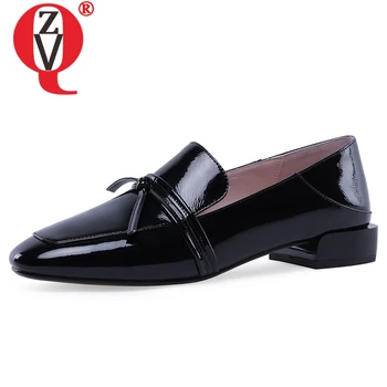

ZVQ shoes women spring new concise casual square toe slip-on women pumps outside handmade genuine leather plus size ladies shoes