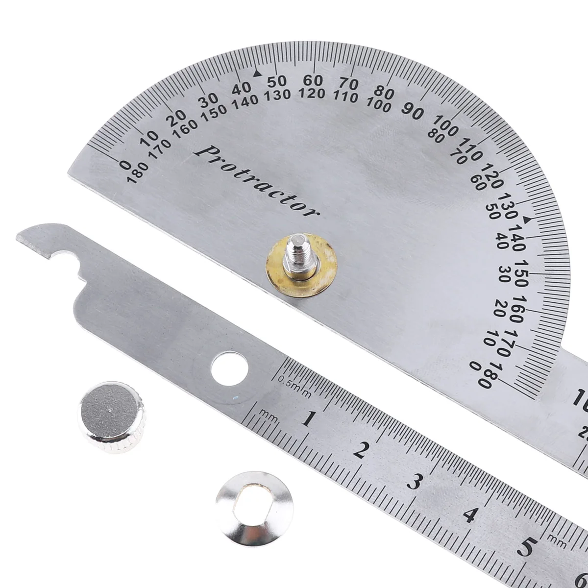 180 Degree 250 x 300mm Stainless Steel Adjustable Double-arm Angle Ruler with Round Head Rotary Protractor Tool for Measurement