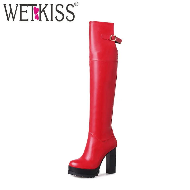 

WETKISS Big Size 33-43 New Over the Knee Boots Women Super High Heels Shoes Woman Zip Winter Boots Platform Buckle Strap Rivet