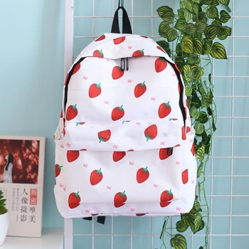 

Japan Women Canvas Shoulder Rucksack Cute Fashion Kawaii Strawberry Backpacks Teenagers Girl's Travel Bags Mochilas School Bags