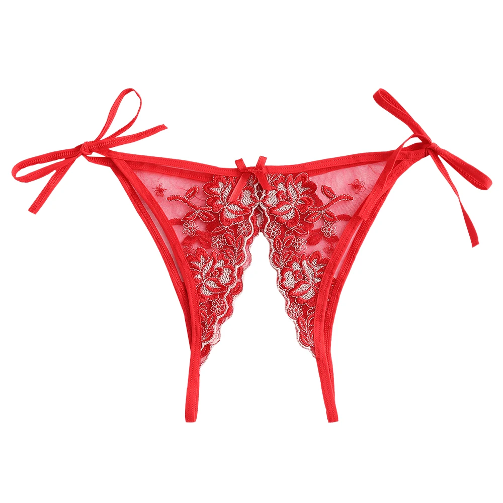 Red ZAFUL Цветочные Вышитые Crotchless Галстук Боковые Трусики марочный Cексуальный Треугольник Женские Шорты Один Размер Лук Шорты - Цвет: Red