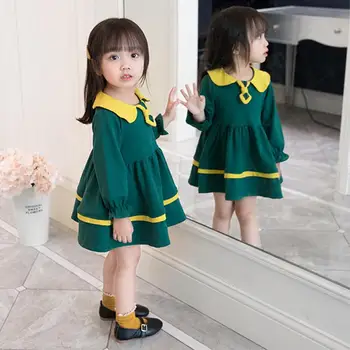 

2019 New Spring Autumn Baby Girl Causal Cotton Dress Kids Girl Flare Sleeve Cute Vestido Children Pleated Princess Dress Q707