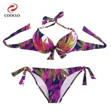 COOCLO цветочный принт купальный костюм сексуальные бикини женские купальные костюмы Винтаж бандо Бикини Набор Галстук-сторона купальники пляжная одежда