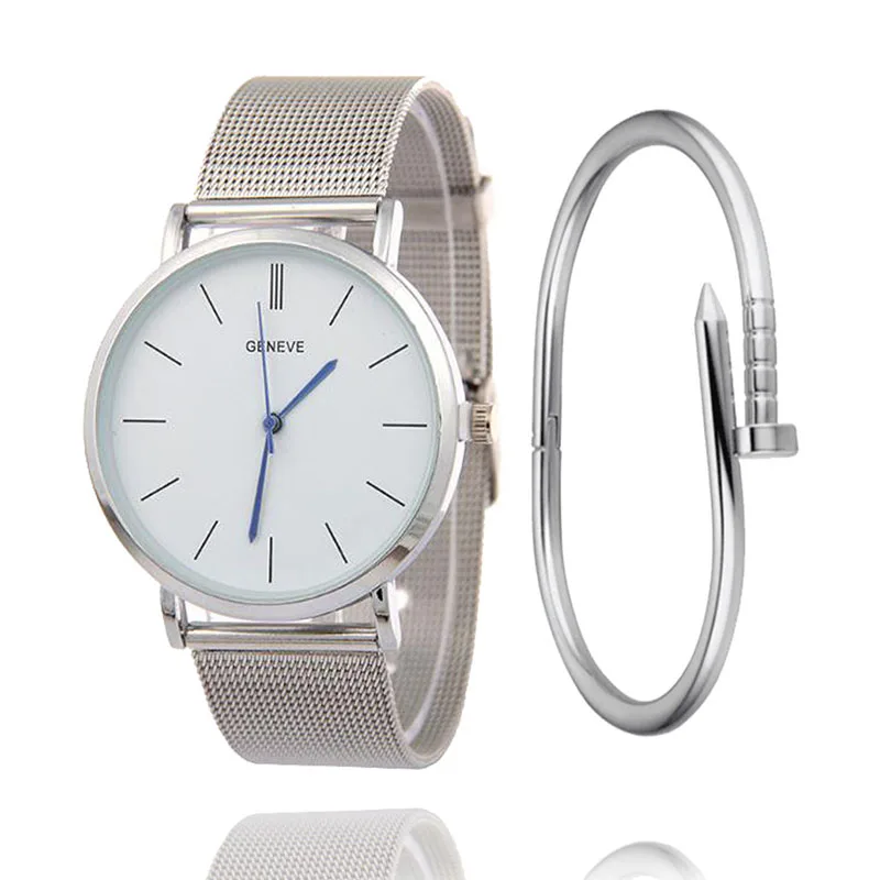

2019 New Fashion Unisex Women Ladies Silver Stainless Steel Mesh strap Silver Watches ladies clock relogio dropshipping montre