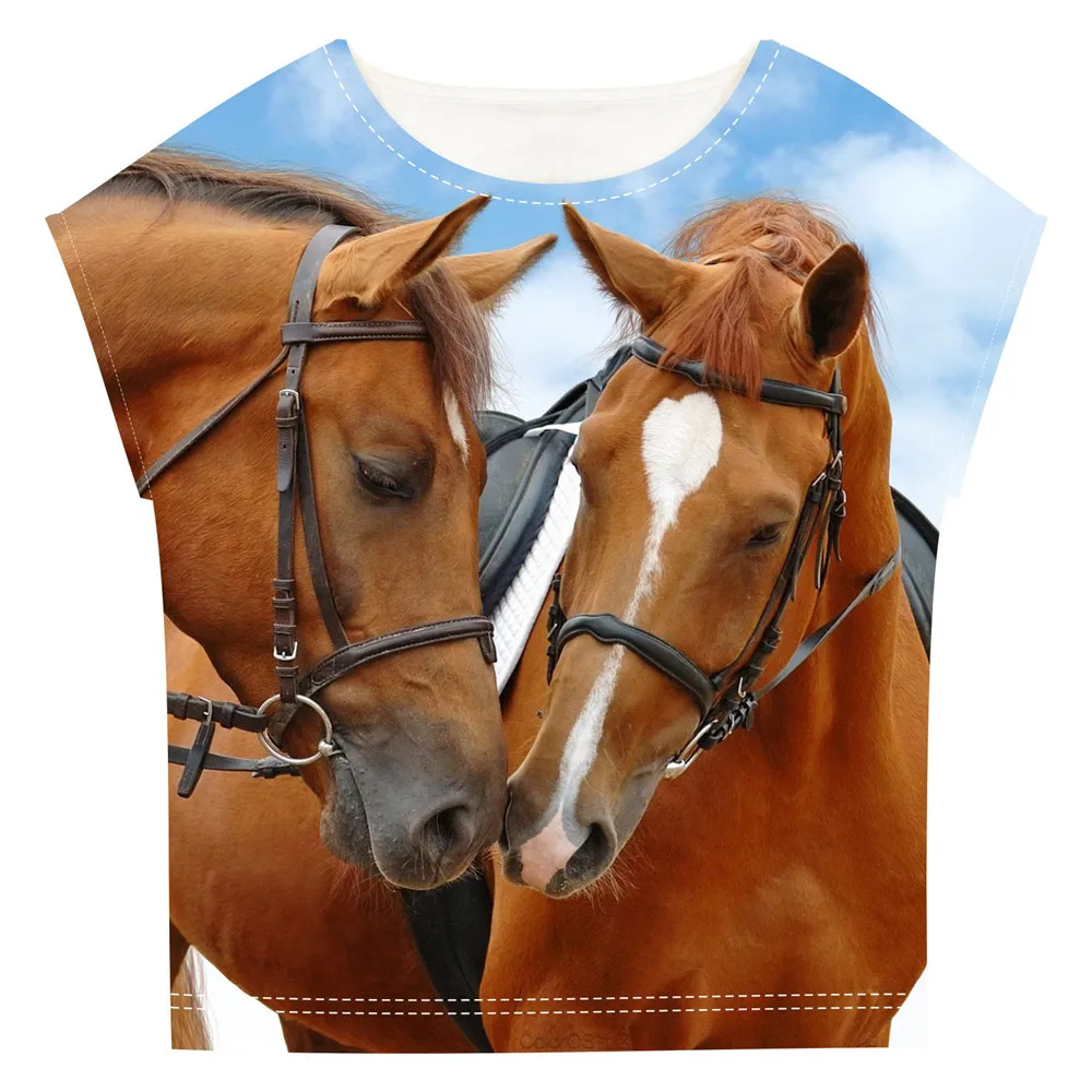 

Kids t-shirt Double horse print fashion girls baby t-shirt nice children tees girl t-shirt Brand New Summer children tops
