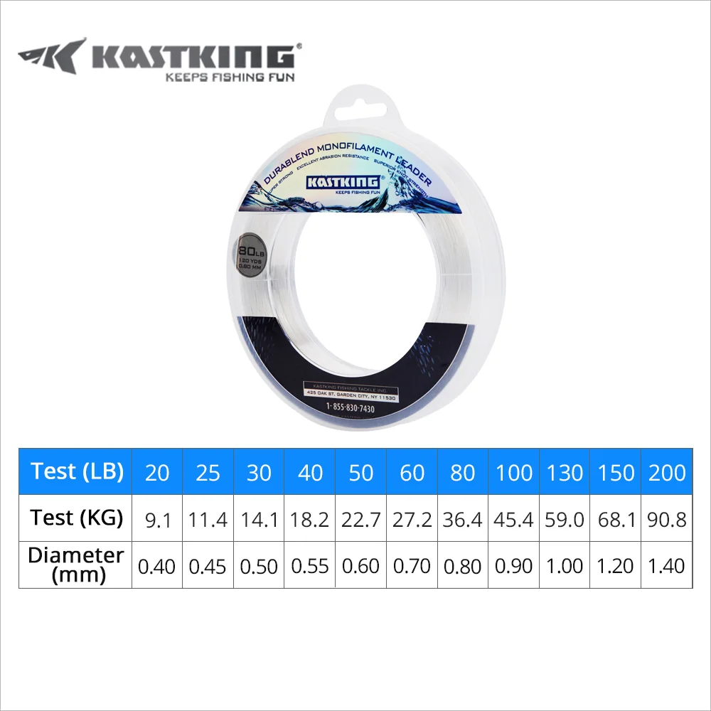 Нейлоновая леска из твердого мононити KastKing 0,40-1,40 мм 20-200LB 110 м, устойчивая к истиранию для морской пресной воды