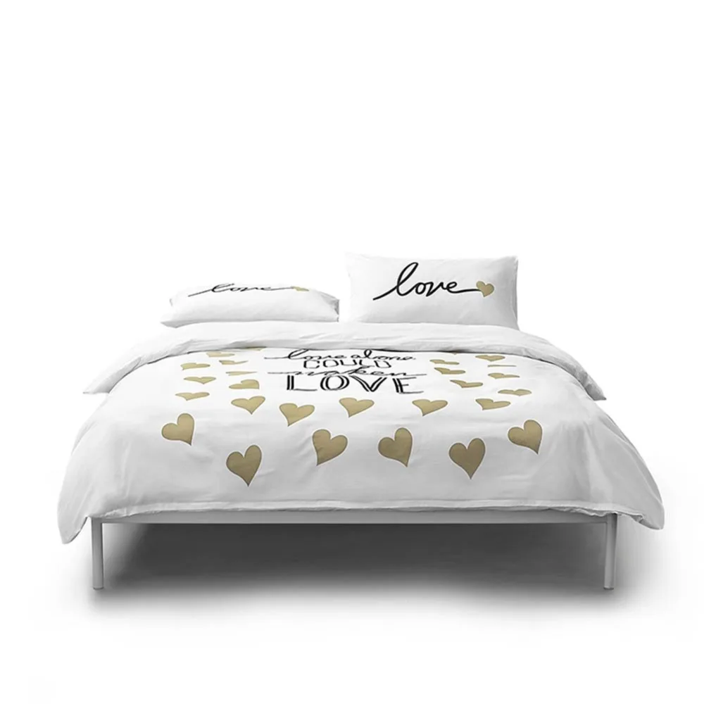 

2019 Hearts Print Scandinavian Bedding Set Duvet Cover 3/4 pcs Twin Queen King Flat Sheet Soft Cotton Bedlinens Pillowcases
