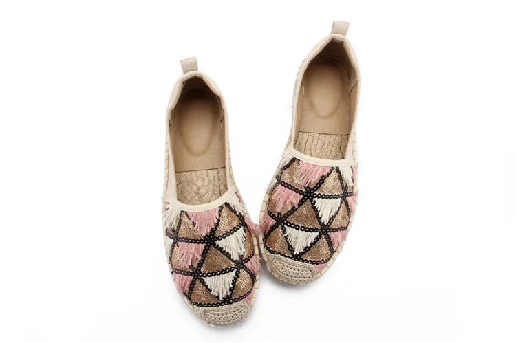 MInmclas Alpargatas Espadrilles; шикарные удобные слипоны; Женские Повседневные тапочки; дышащие льняные парусиновые туфли из конопли с кисточками и блестками для девочек