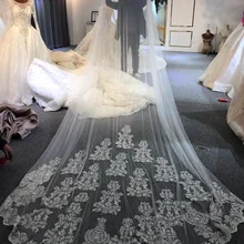 Настоящая фотография свадебная фата, кружевная длинная вуаль