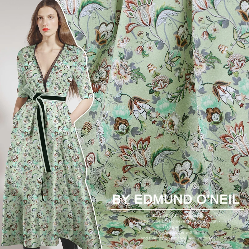 

Green Floral Print Stretch Silk Fabric for Dress Width 42 Inch
