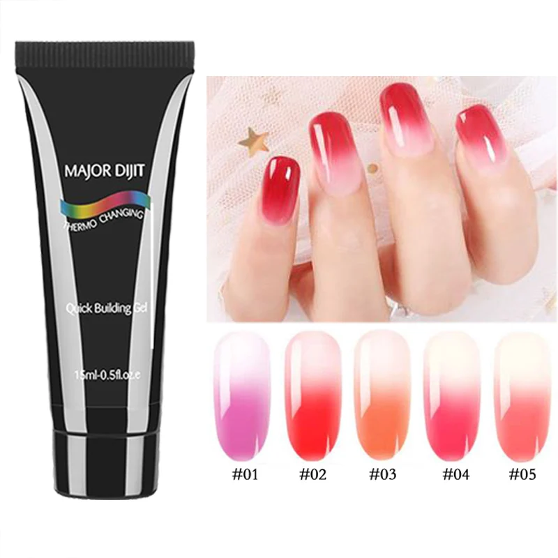 

5colors/Set Thermo Changing Poly Gel Healthy Eco-friendly Soak-off 15ml Quick Building Temperature Chameleon Nail Gel