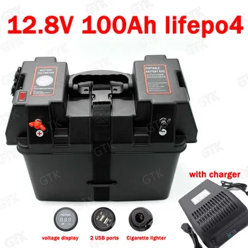 

12.8V 12V 100AH lifepo4 battery not 12v 80ah li ion Cigarette lighter USB for backup power boat inverter yacht +10A Charger