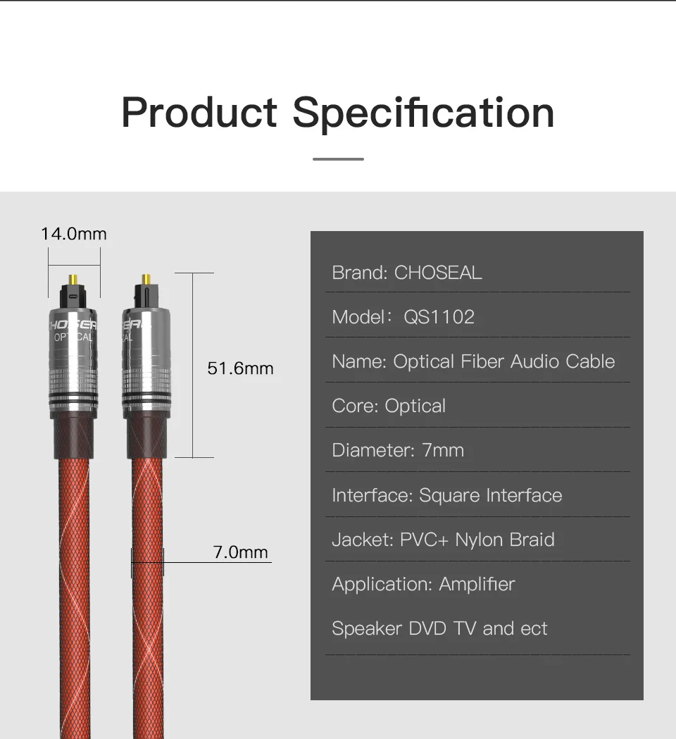 CHOSEAL Digital Optical Audio Toslink Cable Optical Audio Cable for Home Theater, Sound Bar, TV, PS4, Xbox,Playstation (10)