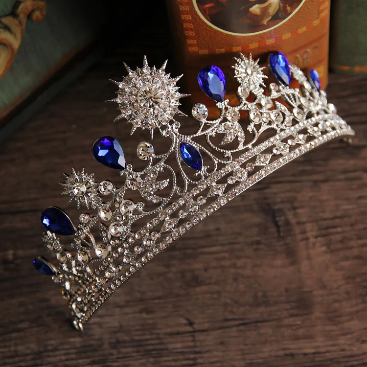 

Star Fashion blue rhinestone crown bride headdress wedding tiara