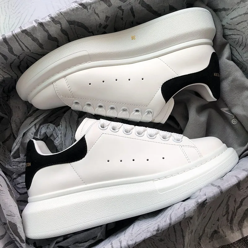 

McQueen White Shoes with Thick Bottom Inside Increased Leather Casual Shoes Korean Muffin Sports Shoes