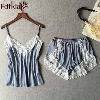 

Fdfklak Summer Sleeping Clothes Spaghetti Strap Sleepwear 2 Piece Pyjama Suit Pajamas For Women Short Pant Pijamas Mujer Q1135