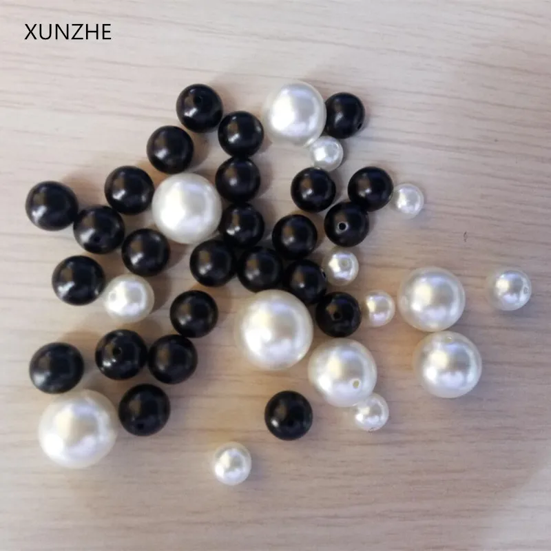 

XUNZHE 50 Set 6mm -12mm Black and white Pearl Studs Studs Acrylic Iron For DIY Leather Bag Footwear Decoration