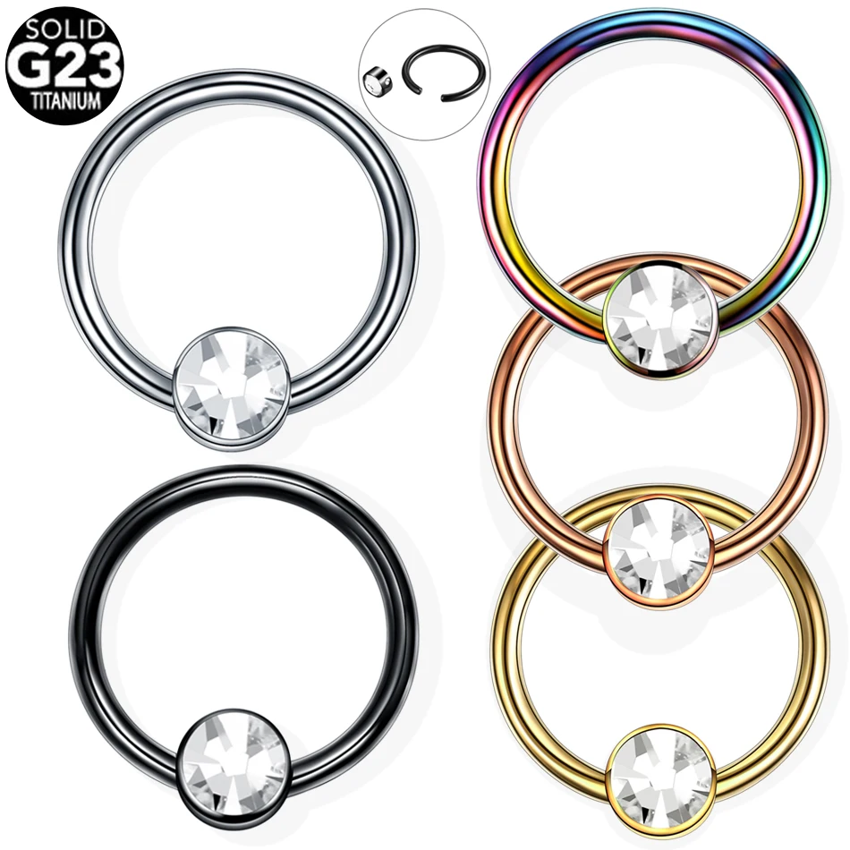 

1PC G23 Titanium CZ Gem Ear Septum Piercing Nose Ring Crystal BCR Piercings CBR Helix Tragus Labret Rings Piercings Body Jewelry