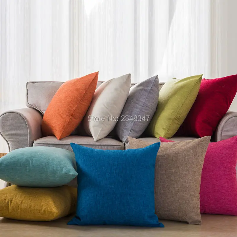 

Solid Color Pillow Case Linen Cotton Decorative Throw Sofa Seat Car Cushion Covering Blue Yellow Orange Black Wine Gray Green