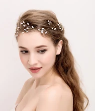 TUANMING New Fashion Wedding Hair Jewelry Gold Pearl Tiaras Headband Crystal Milk Rhinestone Bridal Hair Accessories Hair Wear