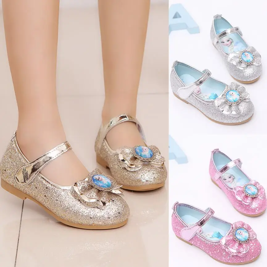

Girls Princess Shoes Lovely New Spring Summer PU Leather Elsa Bow Flower Girl Wedding Fashion Child Kids Dress Shoes for Girls