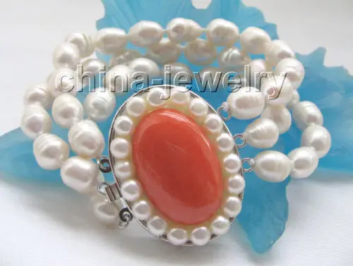 

Wholesale price 16new ^^^^Beautiful 3row 8" 10-12mm natural white baroque freshwater pearl bracelet