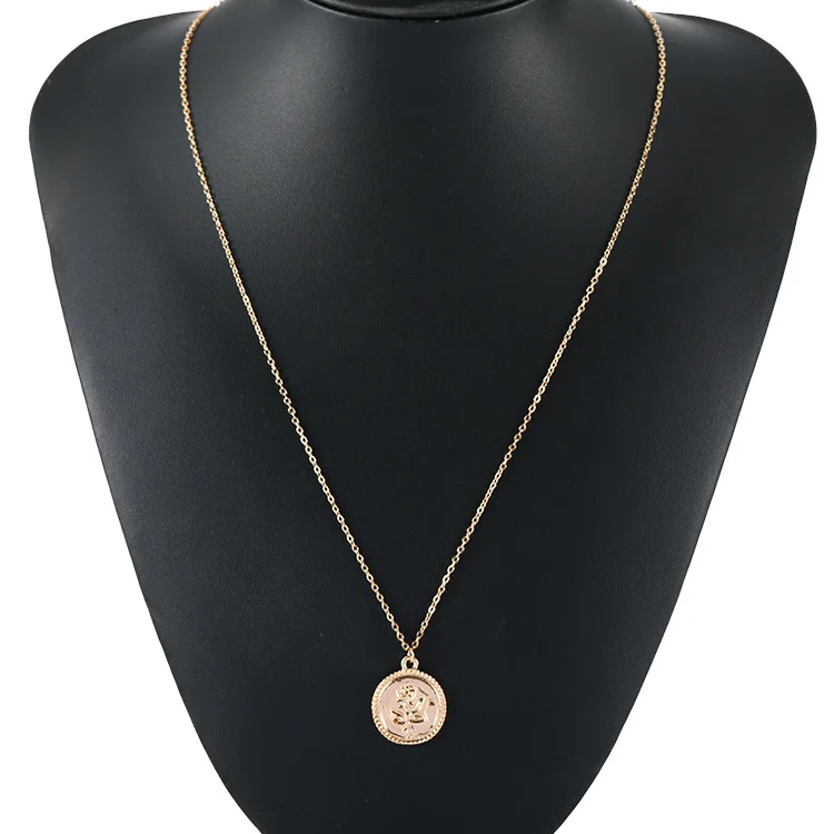

Gold Alloy Round Pendant Necklace for Women Simple Female Long Chain Coin Necklace Rose Fashion Necklace Drop Shipping
