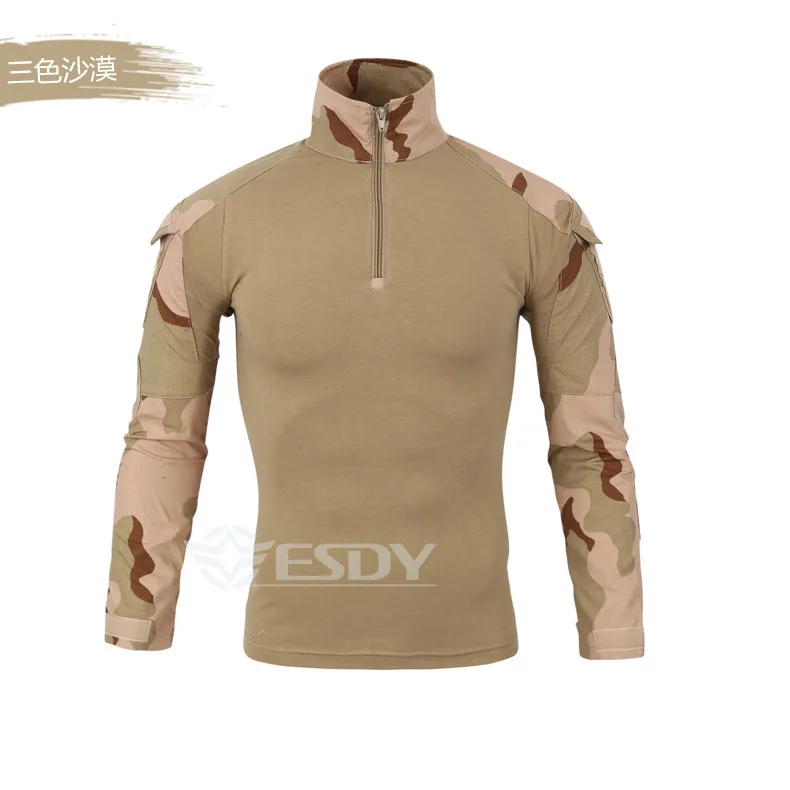 Мужская Военная тактическая футболка с длинным рукавом SWAT Soldiers Combat T Shirt Airsoft одежда Мужская Американская армейская Рубашка Без подкладки XS-XXXL - Цвет: tan